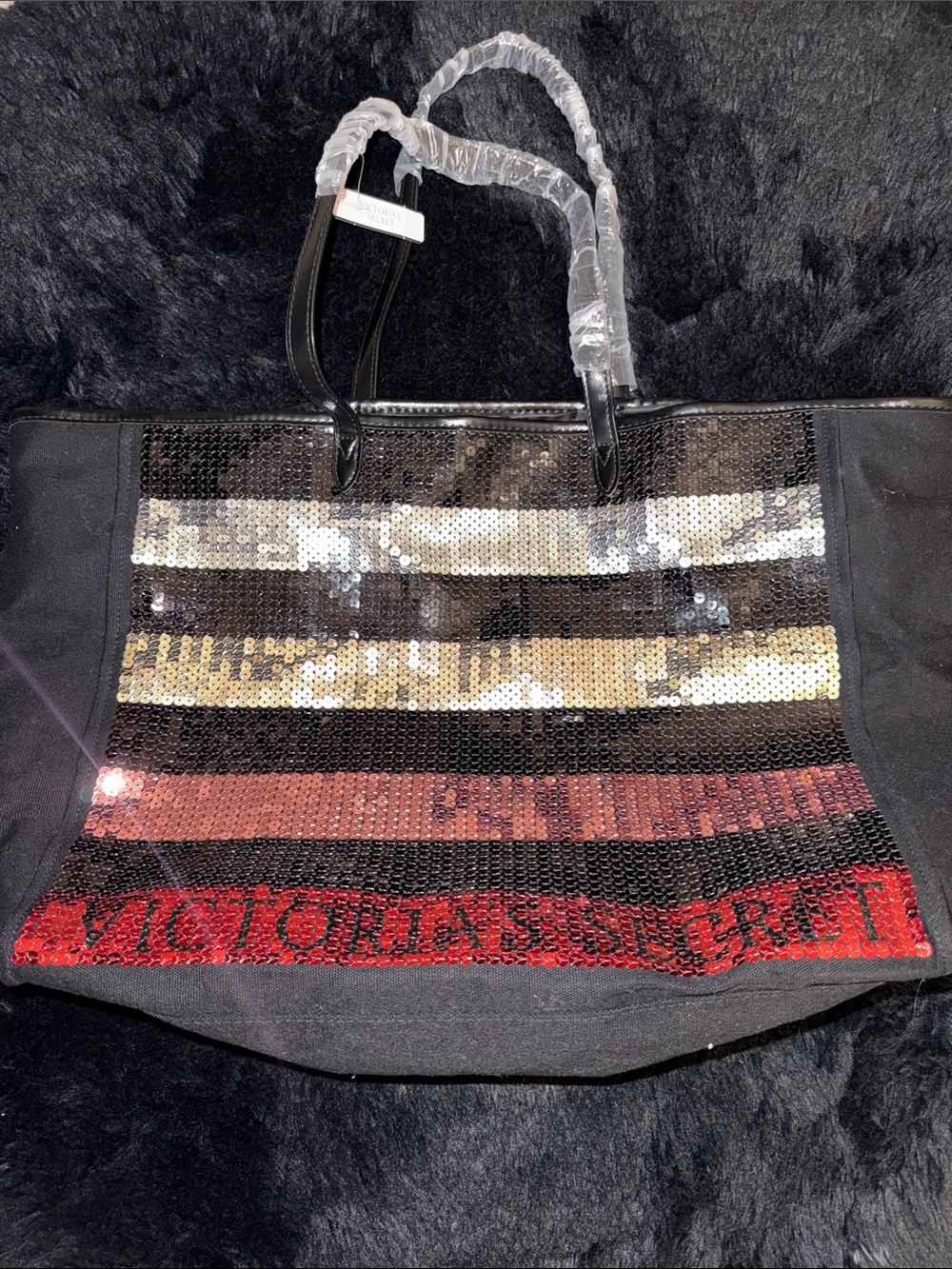 Victoria's Secret Bling Stripe Sequin Tote Bag NWT